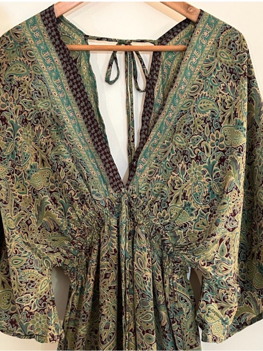 Bohemian Floral Maxi Dress in Olive Green. S/M